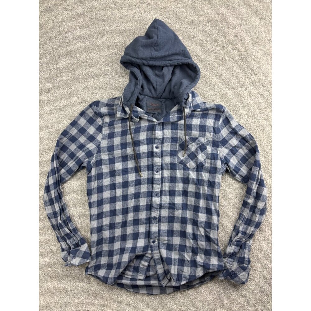 Nomad Flannel Shirt Men's‎ Medium Blue Plaid Button Up Hooded Collared